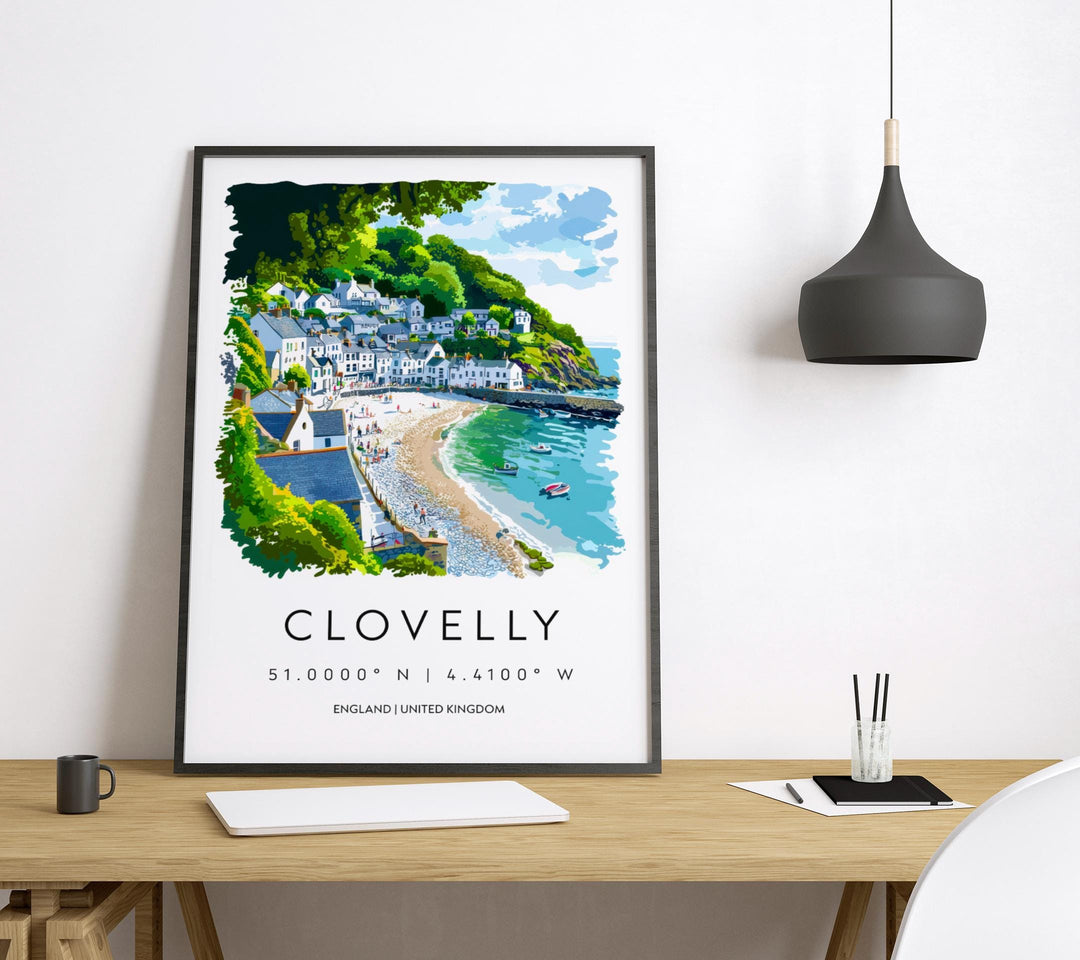 Clovelly Watercolor Poster Clovelly Devon Travel Print Wall Art Clovelly Home Decor Clovelly Gift Art Lovers UK Historic Village