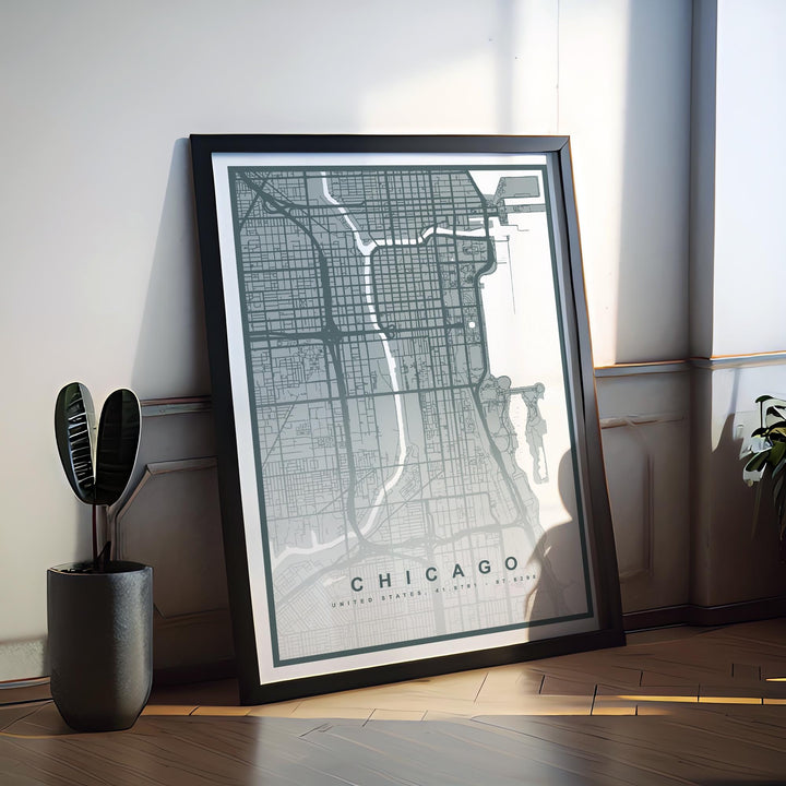 Chicago Map Print (8 COLOURS AVAILABLE) Chicago City Poster Illinois Wall Art Chicago Decor Street Map Art Urban Chicago Illustration Travel
