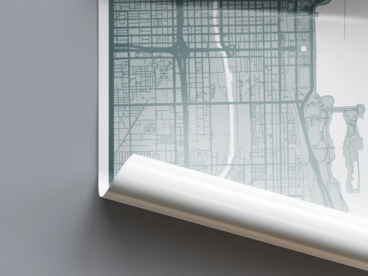Chicago Map Print (8 COLOURS AVAILABLE) Chicago City Poster Illinois Wall Art Chicago Decor Street Map Art Urban Chicago Illustration Travel