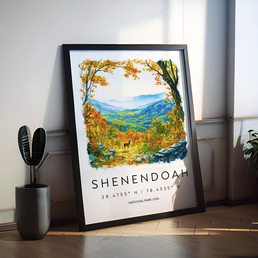 Shenandoah Watercolor Poster Shenandoah Travel Print Virginia Wall Art National Park Decor Skyline Drive Nature Scene Mountain Print