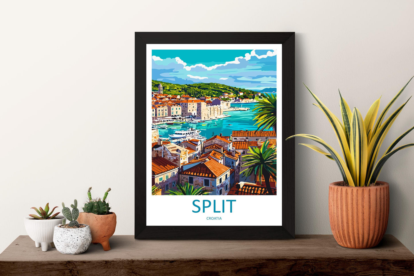 Split Travel Poster Croatia Wall Art Coastal City Print Adriatic View Illustration Old Town Decor Diocletian Palace Gift Souvenir