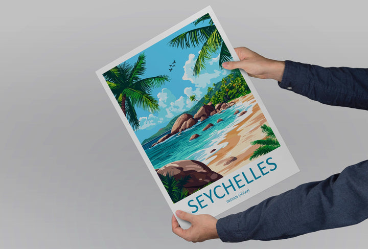 Seychelles Travel Poster Indian Ocean Wall Art Island Beach Print Tropical View Illustration Coastal Decor Seychelles Gift Souvenir