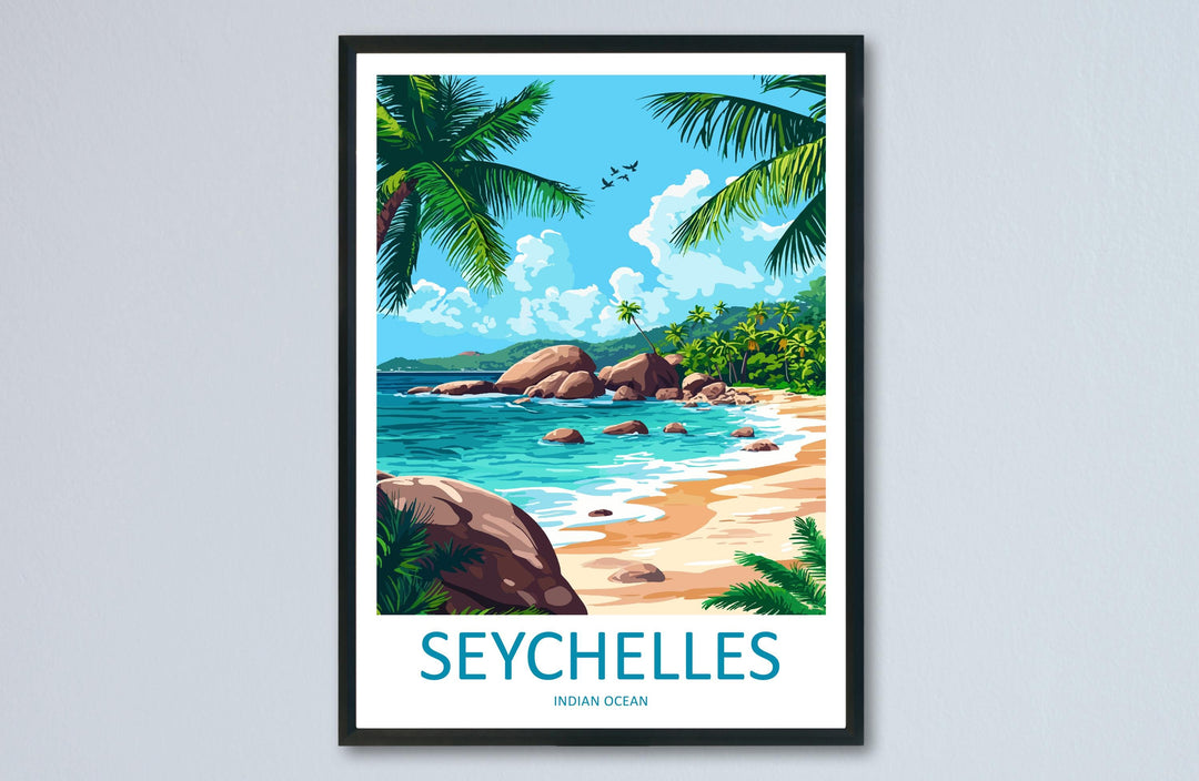 Seychelles Travel Poster Indian Ocean Wall Art Island Beach Print Tropical View Illustration Coastal Decor Seychelles Gift Souvenir