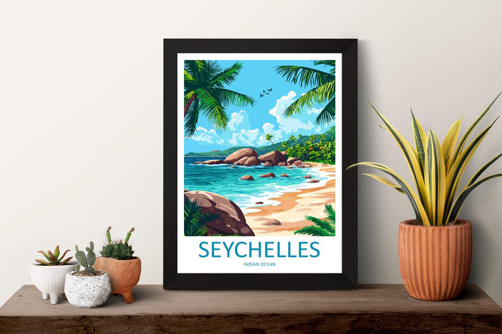 Seychelles Travel Poster Indian Ocean Wall Art Island Beach Print Tropical View Illustration Coastal Decor Seychelles Gift Souvenir