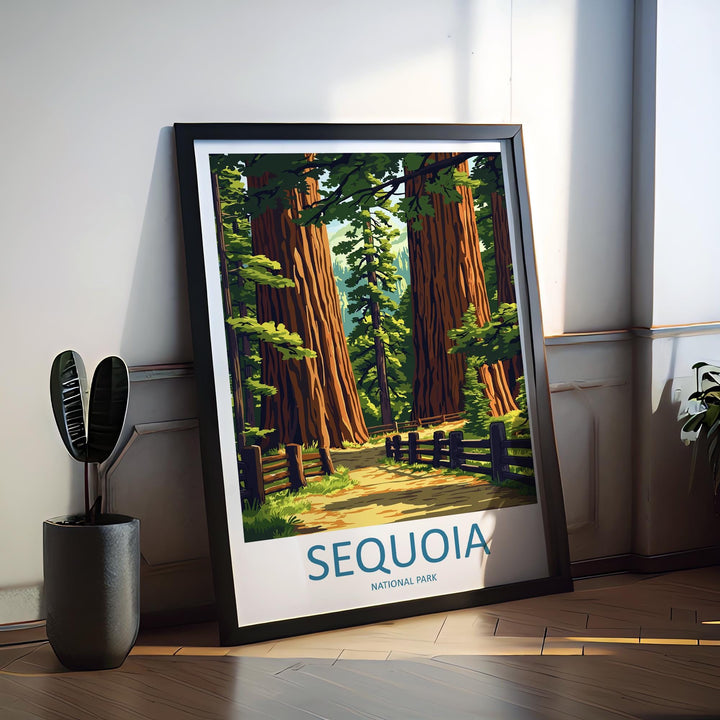 Sequoia National Park Travel Poster California Wall Art Redwood Forest Print Mountain View Illustration Sequoia Gift Souvenir Scene