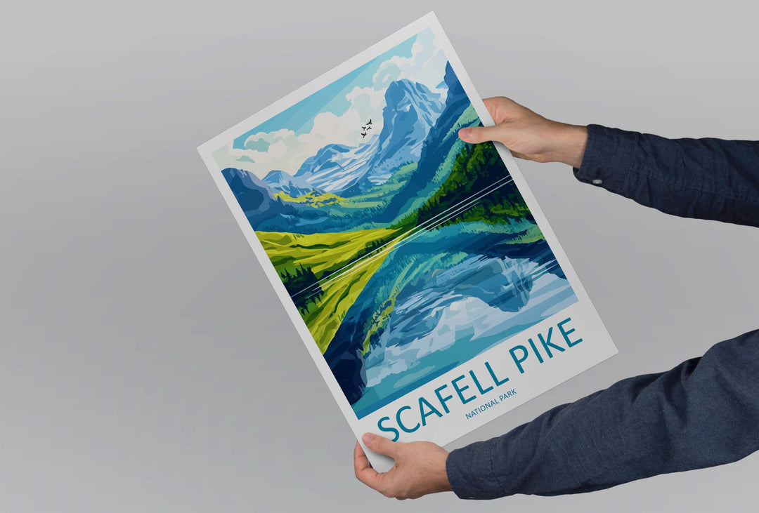 Scafell Pike Travel Poster England Wall Art Mountain Peak Print Lake District View Illustration Hiking Decor Scafell Gift Souvenir