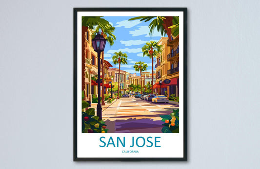 San Jose Travel Poster California Wall Art Cityscape Print Silicon Valley View Illustration Bay Area Decor San Jose Gift Souvenir