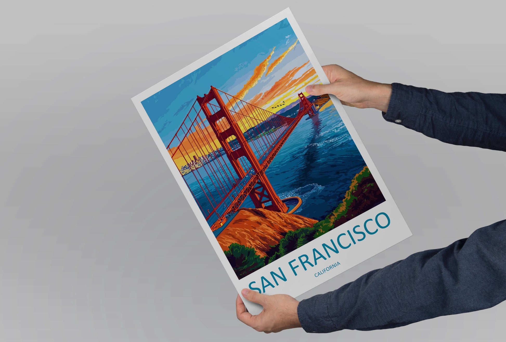 San Francisco Travel Poster California Wall Art Golden Gate Print City View Illustration Bay Area Decor San Francisco Gift Souvenir