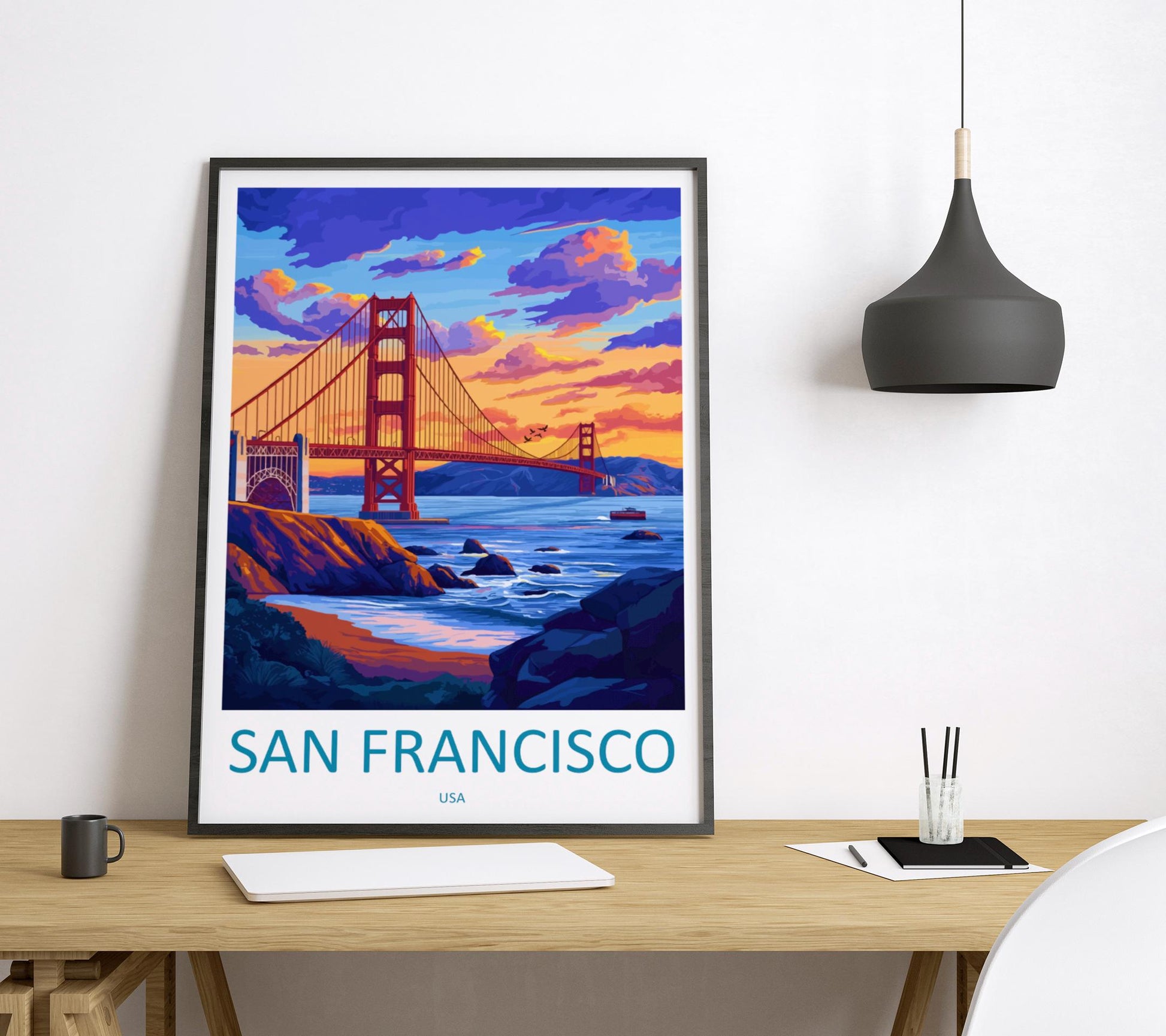 San Francisco Travel Poster California Wall Art Golden Gate Print City View Illustration Bay Area Decor San Francisco Gift Souvenir