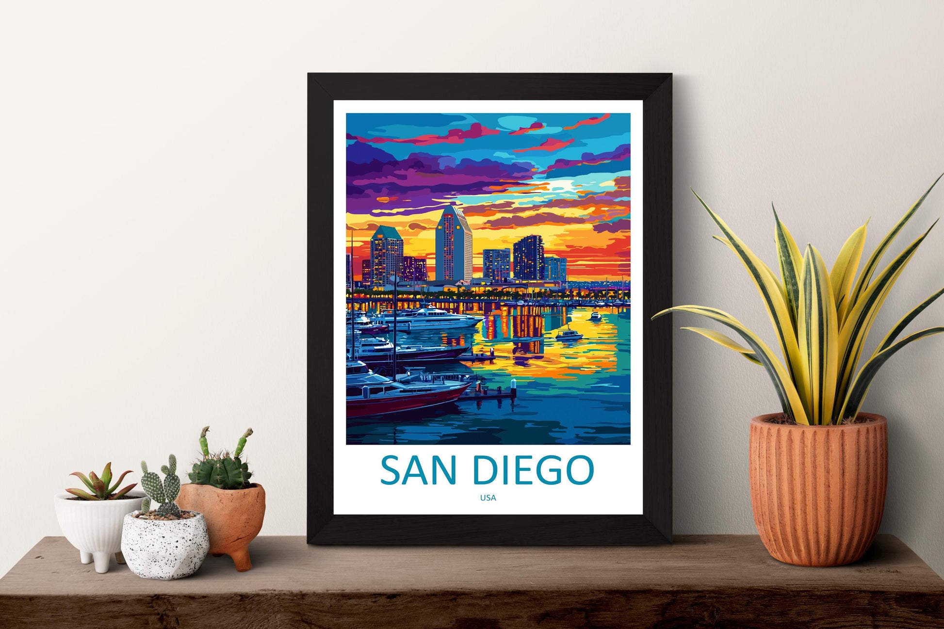San Diego Travel Poster California Wall Art Coastal City Print Palm Tree View Illustration Waterfront Decor San Diego Gift Souvenir