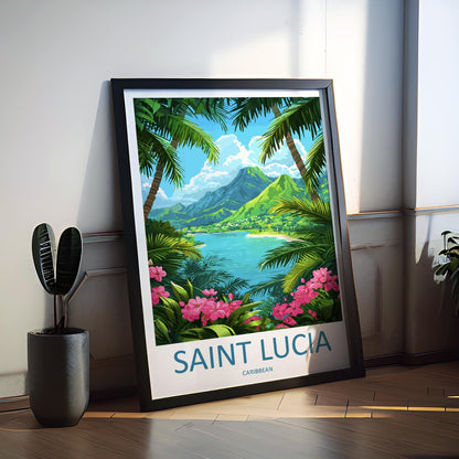 Saint Lucia Travel Poster Caribbean Wall Art Island Coast Print Pitons View Illustration Tropical Decor Saint Lucia Gift Souvenir