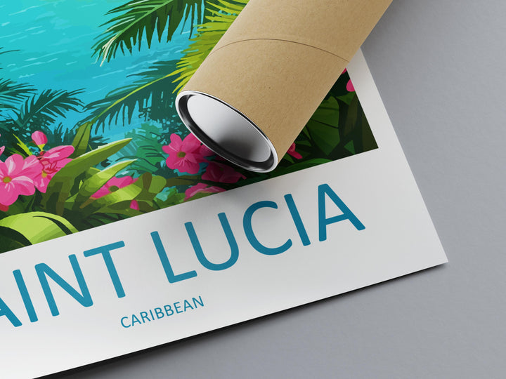 Saint Lucia Travel Poster Caribbean Wall Art Island Coast Print Pitons View Illustration Tropical Decor Saint Lucia Gift Souvenir