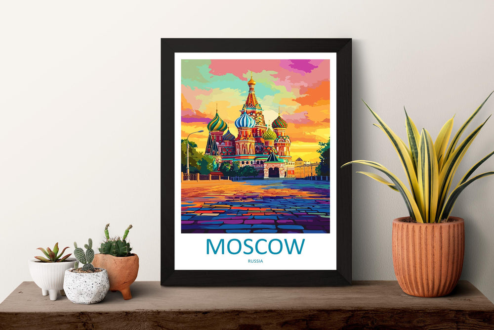 Moscow Travel Poster Russia Wall Art Cityscape Print Red Square View Illustration Saint Basil’s Decor Moscow Gift Souvenir Scene