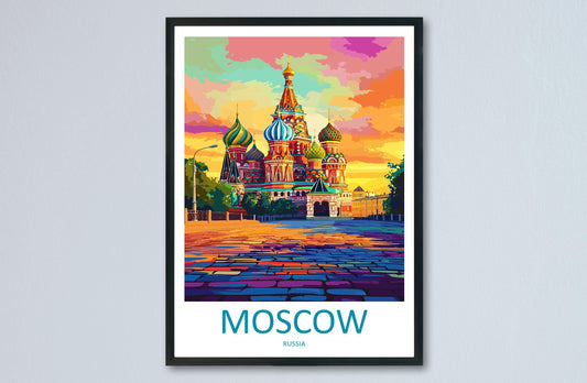 Moscow Travel Poster Russia Wall Art Cityscape Print Red Square View Illustration Saint Basil’s Decor Moscow Gift Souvenir Scene