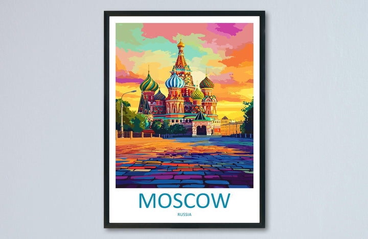 Moscow Travel Poster Russia Wall Art Cityscape Print Red Square View Illustration Saint Basil’s Decor Moscow Gift Souvenir Scene