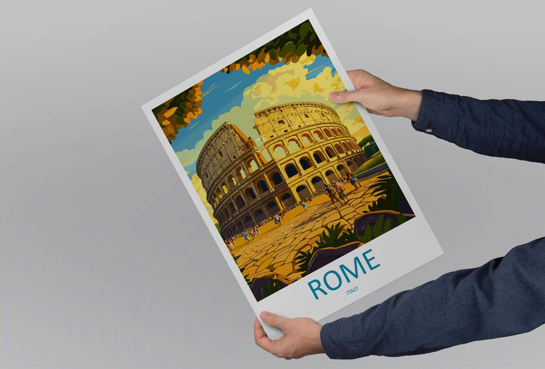Rome Travel Poster Italy Wall Art Historic City Print Colosseum View Illustration Ancient Landmark Decor Rome Gift Souvenir Scene
