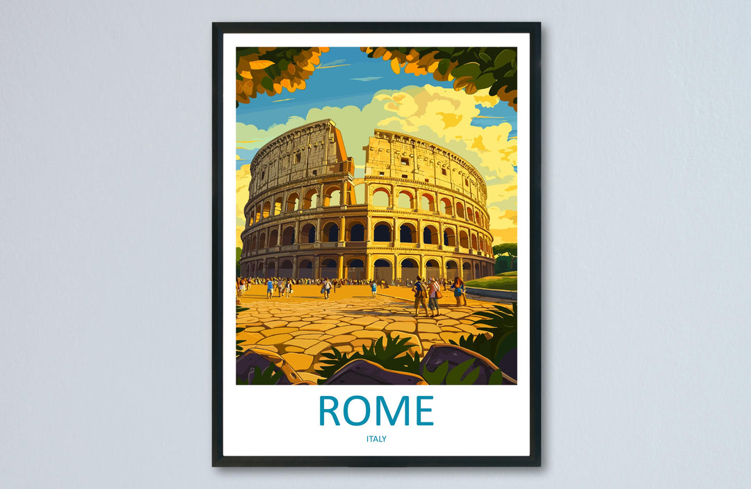 Rome Travel Poster Italy Wall Art Historic City Print Colosseum View Illustration Ancient Landmark Decor Rome Gift Souvenir Scene