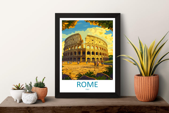 Rome Travel Poster Italy Wall Art Historic City Print Colosseum View Illustration Ancient Landmark Decor Rome Gift Souvenir Scene