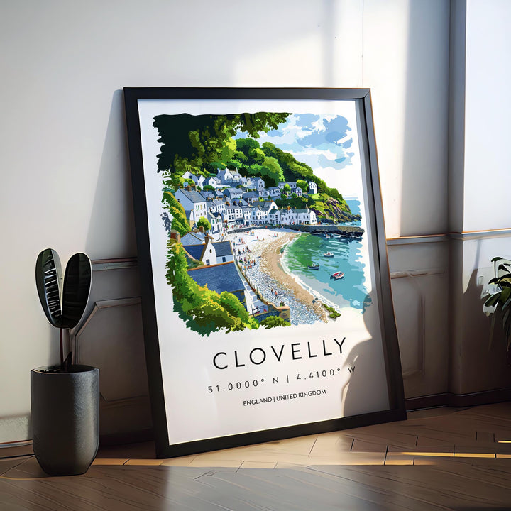 Clovelly Watercolor Poster Clovelly Devon Travel Print Wall Art Clovelly Home Decor Clovelly Gift Art Lovers UK Historic Village
