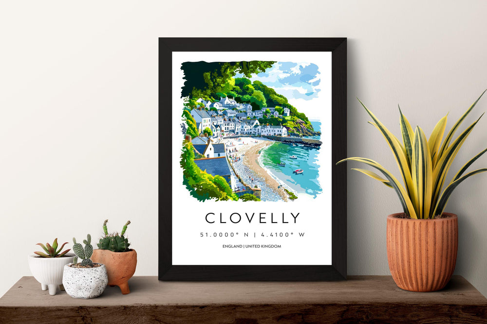 Clovelly Watercolor Poster Clovelly Devon Travel Print Wall Art Clovelly Home Decor Clovelly Gift Art Lovers UK Historic Village