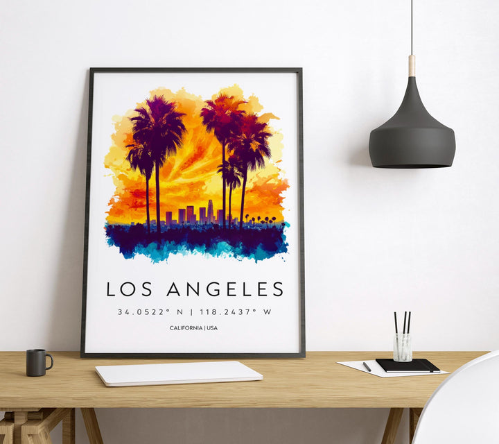 Los Angeles Watercolor Poster Los Angeles California Travel Print Wall Art Los Angeles Home Decor Los Angeles Gift Art Lovers Cityscape