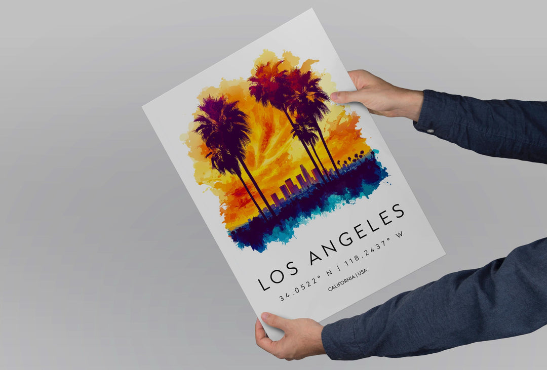 Los Angeles Watercolor Poster Los Angeles California Travel Print Wall Art Los Angeles Home Decor Los Angeles Gift Art Lovers Cityscape