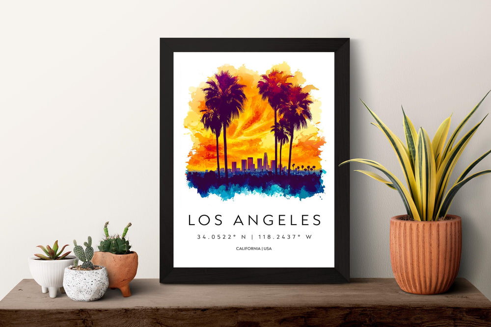 Los Angeles Watercolor Poster Los Angeles California Travel Print Wall Art Los Angeles Home Decor Los Angeles Gift Art Lovers Cityscape
