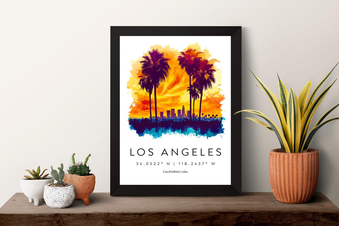 Los Angeles Watercolor Poster Los Angeles California Travel Print Wall Art Los Angeles Home Decor Los Angeles Gift Art Lovers Cityscape