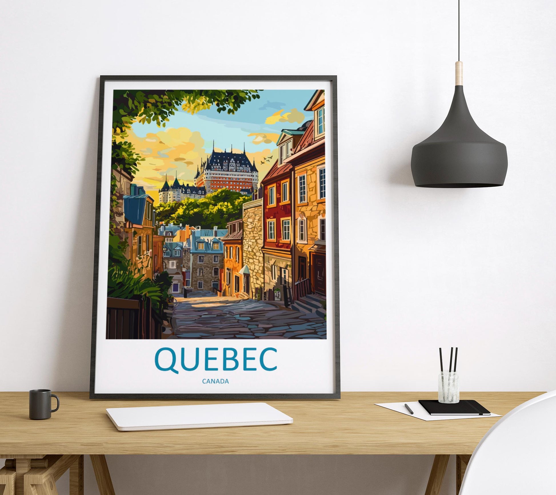 Quebec Travel Poster Canada Wall Art Old Town Print Historic View Illustration Riverside Decor Quebec City Gift Souvenir Scene