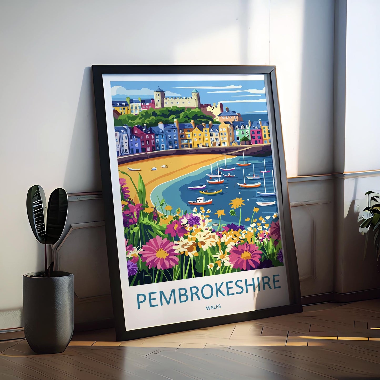 Pembrokeshire Travel Poster Wales Wall Art Coastal Town Print Seaside Path Illustration Harbour View Decor Pembrokeshire Gift Souvenir