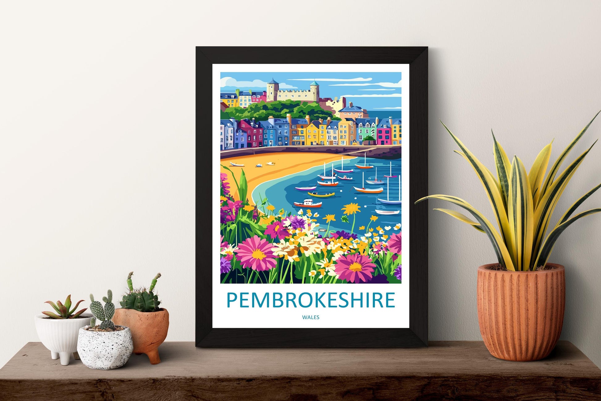 Pembrokeshire Travel Poster Wales Wall Art Coastal Town Print Seaside Path Illustration Harbour View Decor Pembrokeshire Gift Souvenir