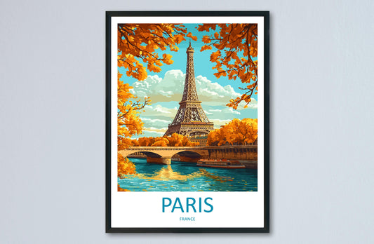 Paris Travel Poster France Wall Art Cityscape Print Eiffel Tower View Illustration Romantic Decor Paris Gift Souvenir Scene