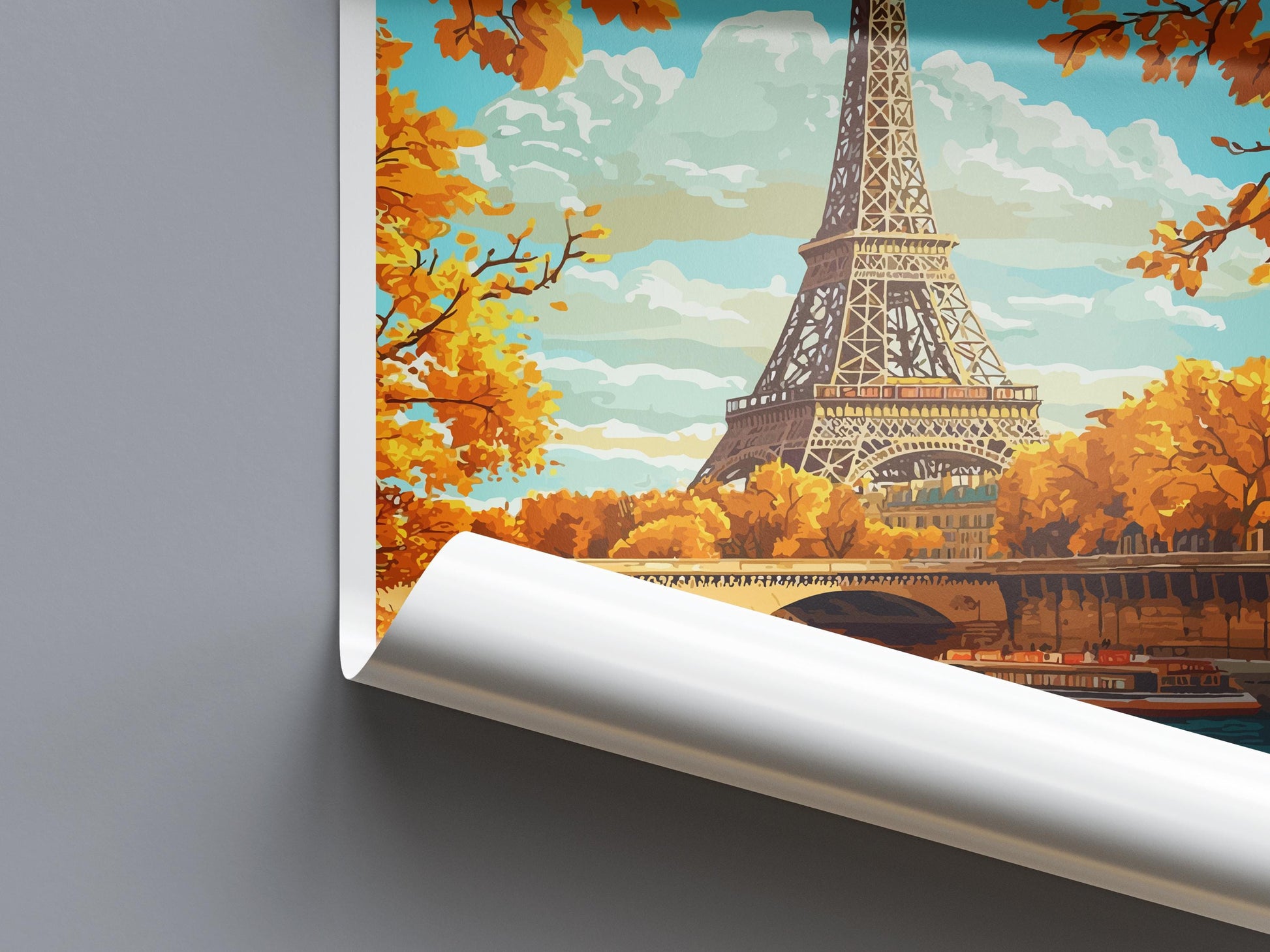 Paris Travel Poster France Wall Art Cityscape Print Eiffel Tower View Illustration Romantic Decor Paris Gift Souvenir Scene
