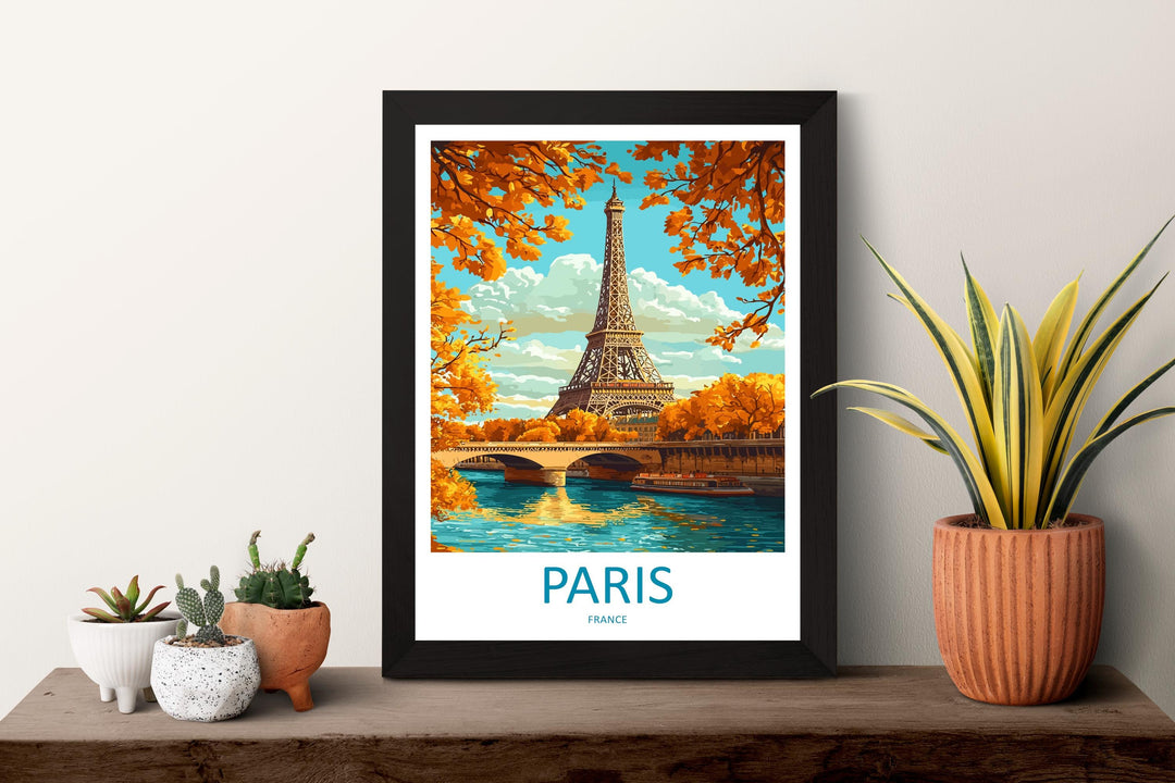 Paris Travel Poster France Wall Art Cityscape Print Eiffel Tower View Illustration Romantic Decor Paris Gift Souvenir Scene