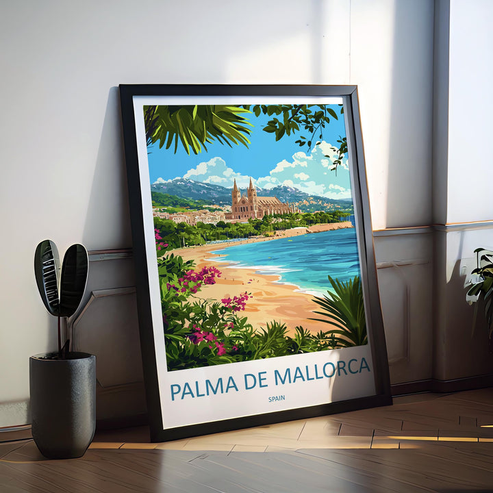 Palma de Mallorca Travel Poster Spain Wall Art Coastal City Print Cathedral View Illustration Island Decor Palma Gift Souvenir Scene