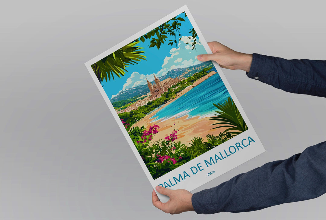 Palma de Mallorca Travel Poster Spain Wall Art Coastal City Print Cathedral View Illustration Island Decor Palma Gift Souvenir Scene