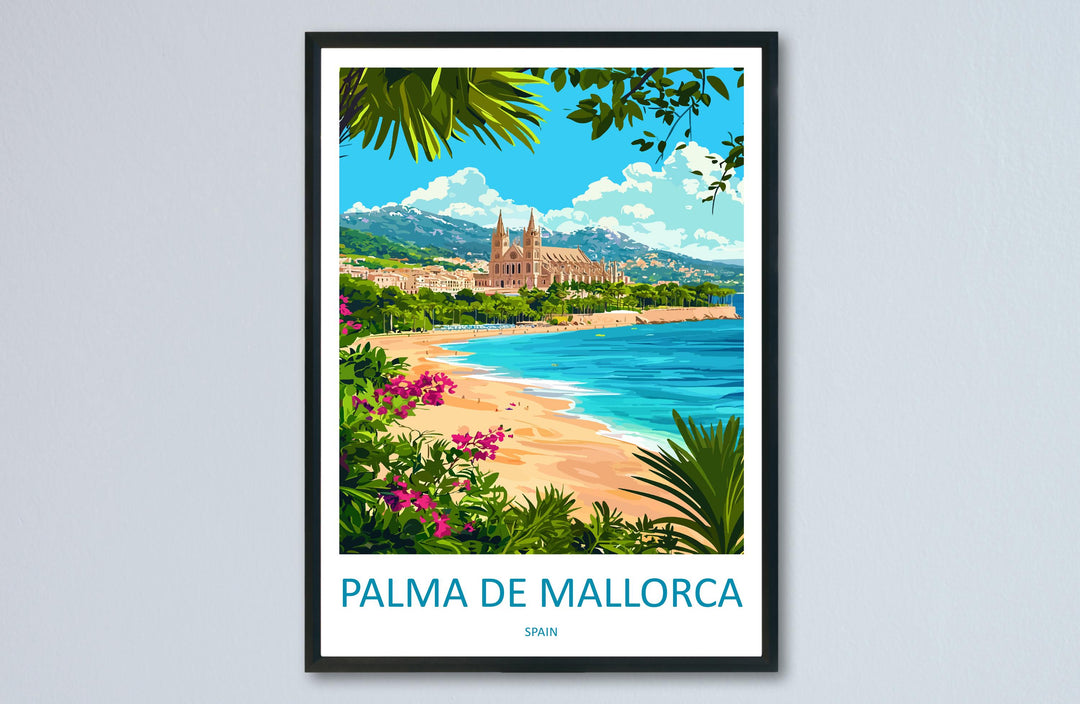 Palma de Mallorca Travel Poster Spain Wall Art Coastal City Print Cathedral View Illustration Island Decor Palma Gift Souvenir Scene