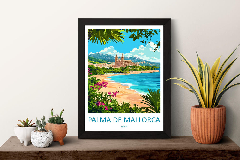 Palma de Mallorca Travel Poster Spain Wall Art Coastal City Print Cathedral View Illustration Island Decor Palma Gift Souvenir Scene