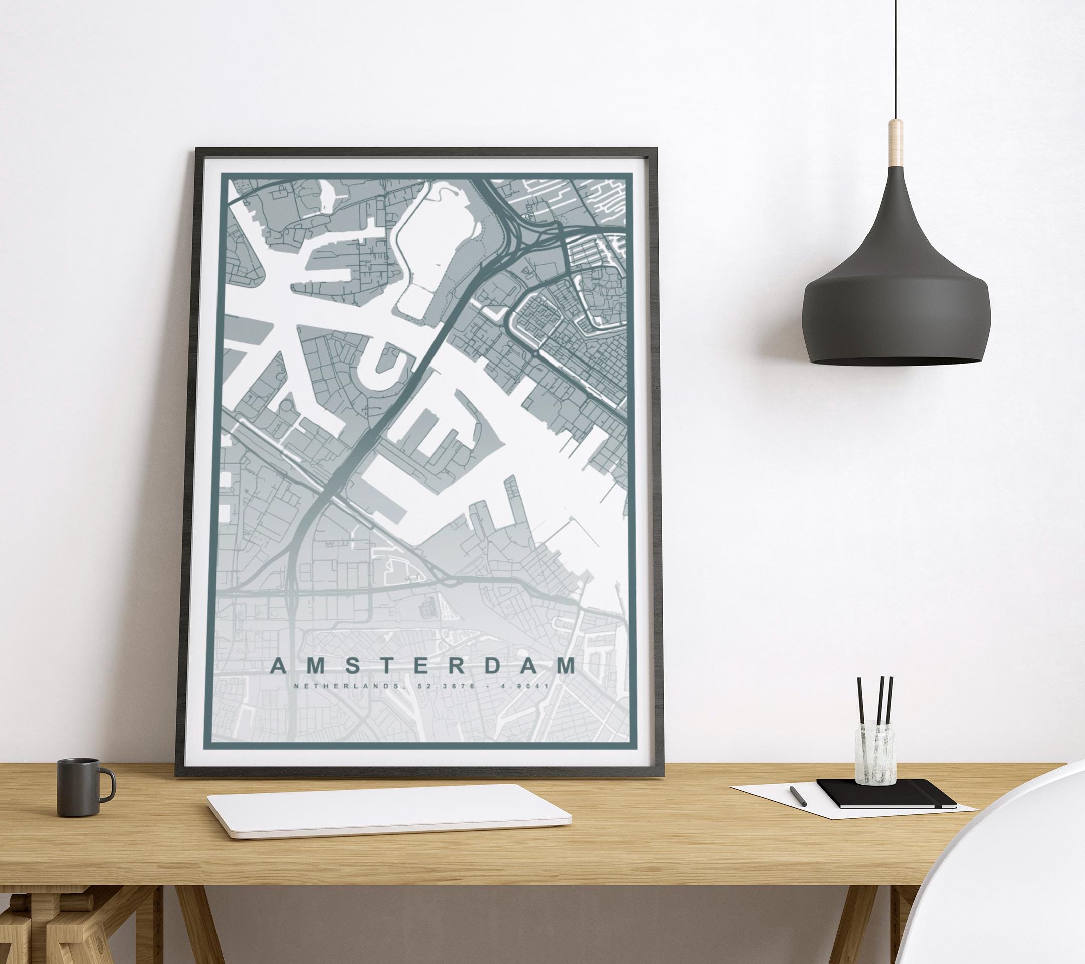 Amsterdam Map Print (8 COLOURS AVAILABLE) Amsterdam City Poster Netherlands Wall Art Amsterdam Decor Street Map Art Urban Amsterdam
