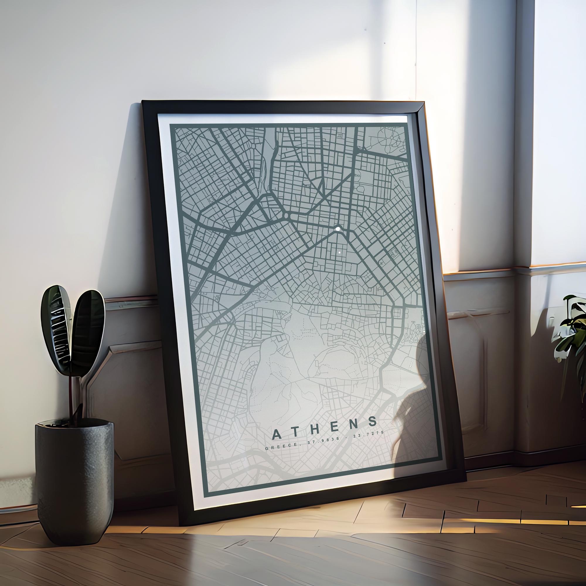 Athens Map Print (8 COLOURS AVAILABLE) Athens City Poster Greece Wall Art Athens Decor Urban Street Map Travel Illustration