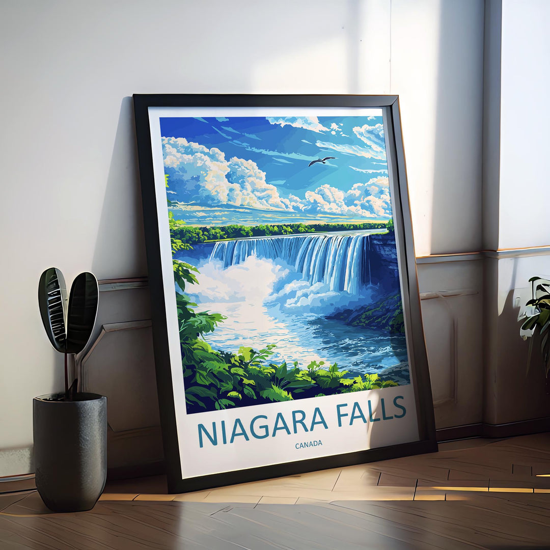 Niagara Falls Travel Poster USA Canada Wall Art Waterfall View Print Scenic Landscape Illustration Nature Decor Niagara Gift Souvenir