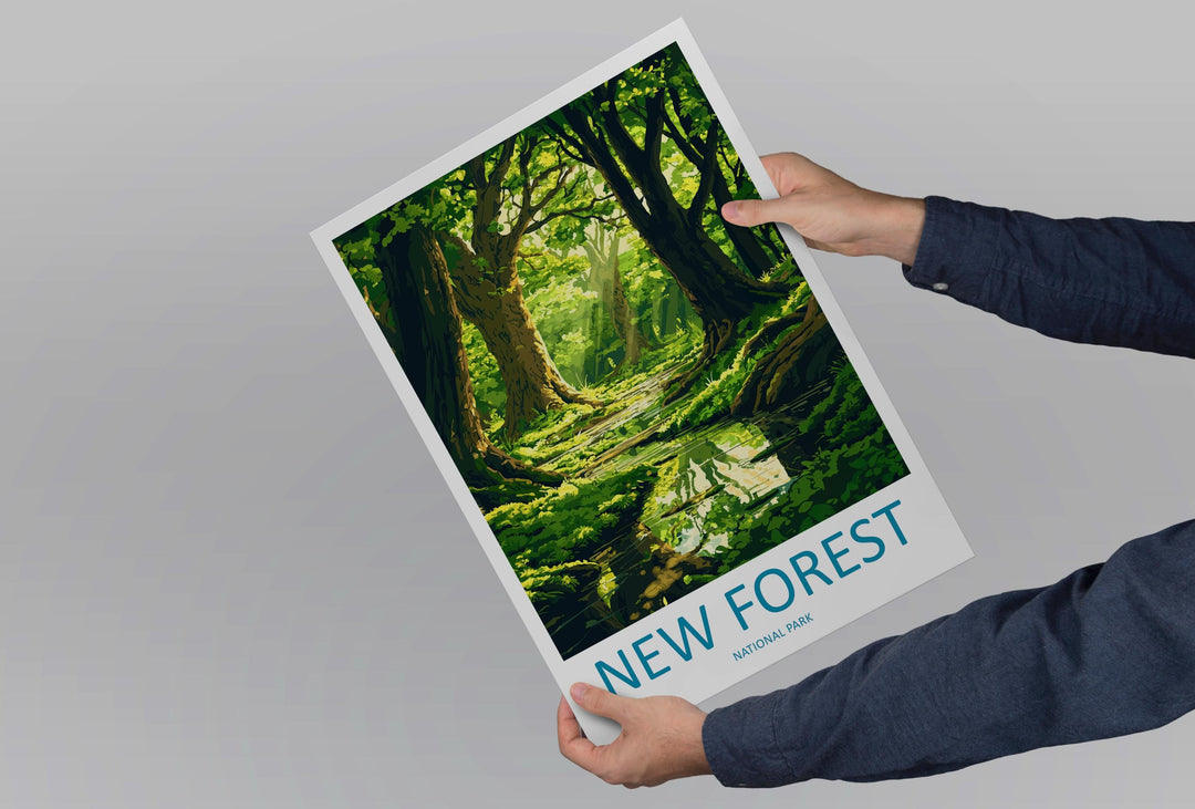 New Forest Travel Poster England Wall Art Woodland Print Heathland View Illustration National Park Decor New Forest Gift Souvenir