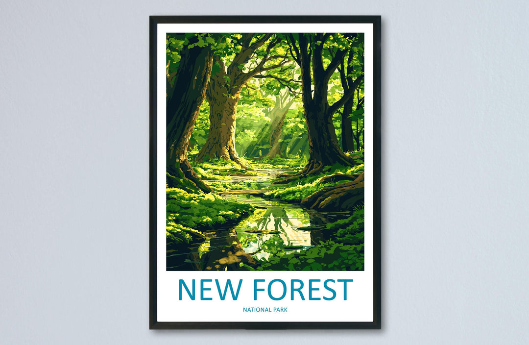 New Forest Travel Poster England Wall Art Woodland Print Heathland View Illustration National Park Decor New Forest Gift Souvenir