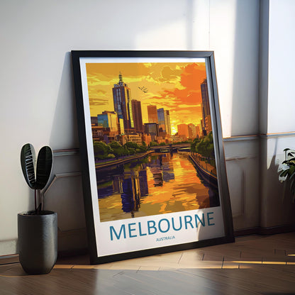 Melbourne Travel Poster Australia Wall Art Cityscape Print Yarra River View Illustration Urban Decor Melbourne Gift Souvenir Scene