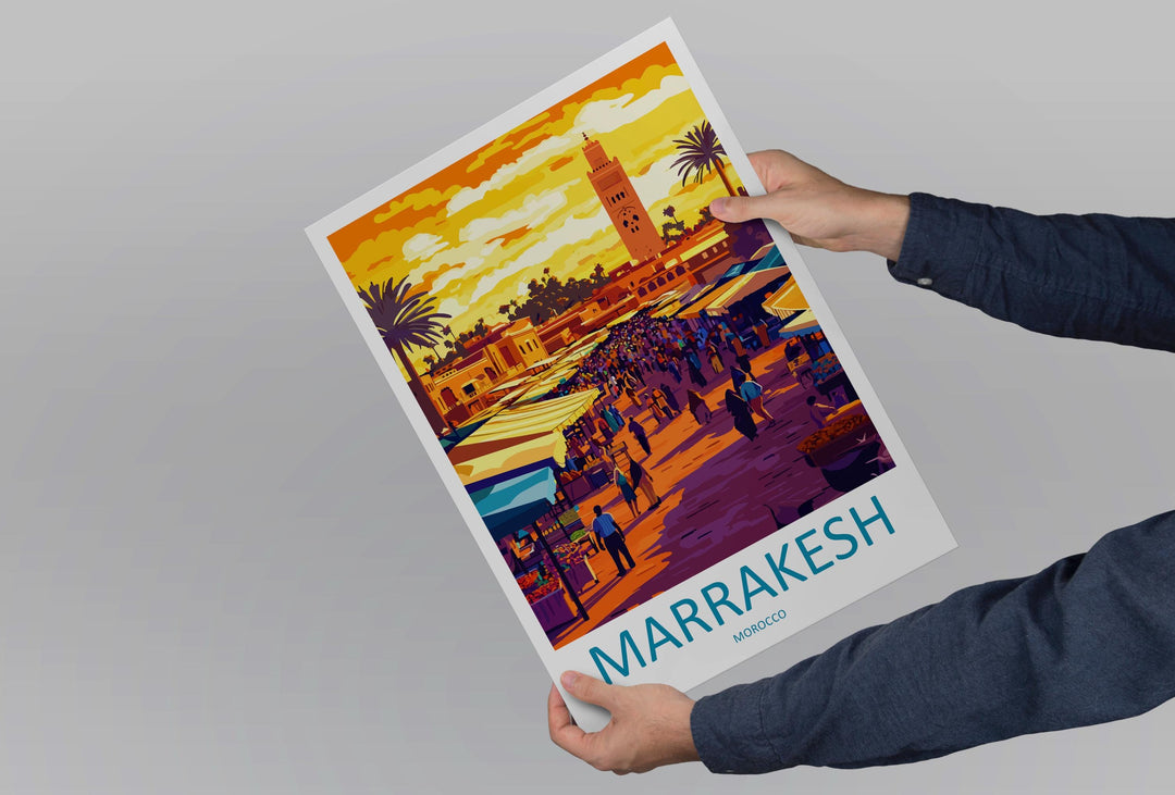 Marrakesh Travel Poster Morocco Wall Art Medina Print City View Illustration North Africa Decor Marrakesh Gift Souvenir Scene