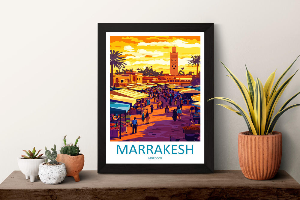 Marrakesh Travel Poster Morocco Wall Art Medina Print City View Illustration North Africa Decor Marrakesh Gift Souvenir Scene