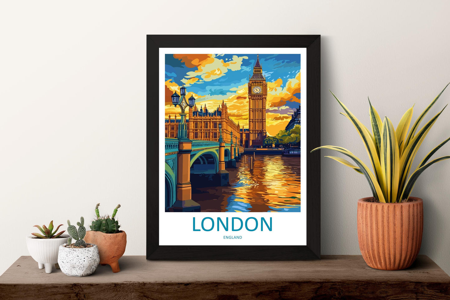 London Travel Poster England Wall Art Cityscape Print Landmark View Illustration Big Ben Decor London Gift Souvenir Scene