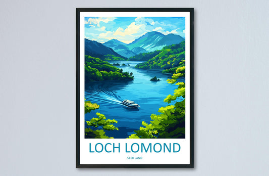 Loch Lomond Travel Poster Scotland Wall Art Lake View Print Highland Scene Illustration Nature Decor Loch Lomond Gift Souvenir