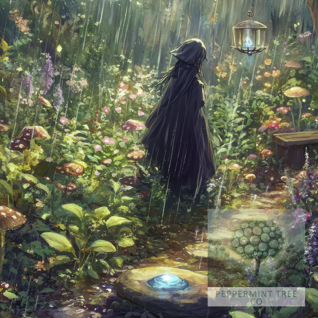 Rain Summoning Garden Print, Vintage Cottagecore, Dark Academia Decor