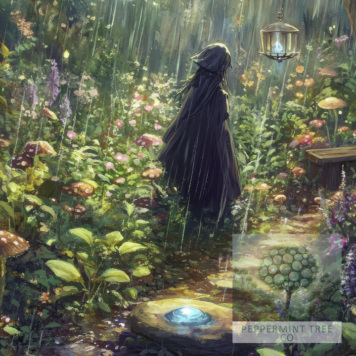 Rain Summoning Garden Print, Vintage Cottagecore, Dark Academia Decor
